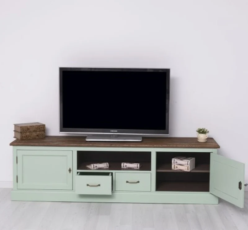 Casa Padrino TV Schrank im Landhausstil mit 2 Türen, 2 Schubladen und Eichenholzplatte, 200 x 46 x 56 cm