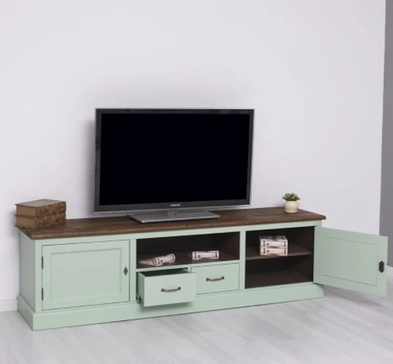 Casa Padrino TV Schrank im Landhausstil mit 2 Türen, 2 Schubladen und Eichenholzplatte, 200 x 46 x 56 cm