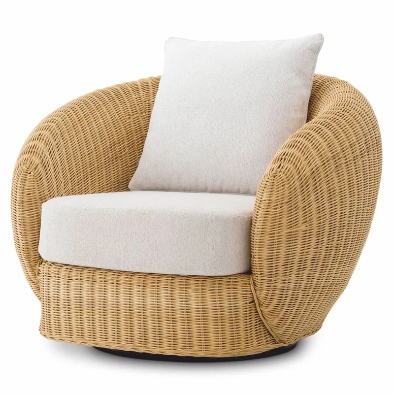 Casa Padrino Luxus Rattan Drehsessel Naturfarben / Creme 100 cm - Wohnzimmer & Hotel Möbel - Rattan Möbel - Luxus Möbel