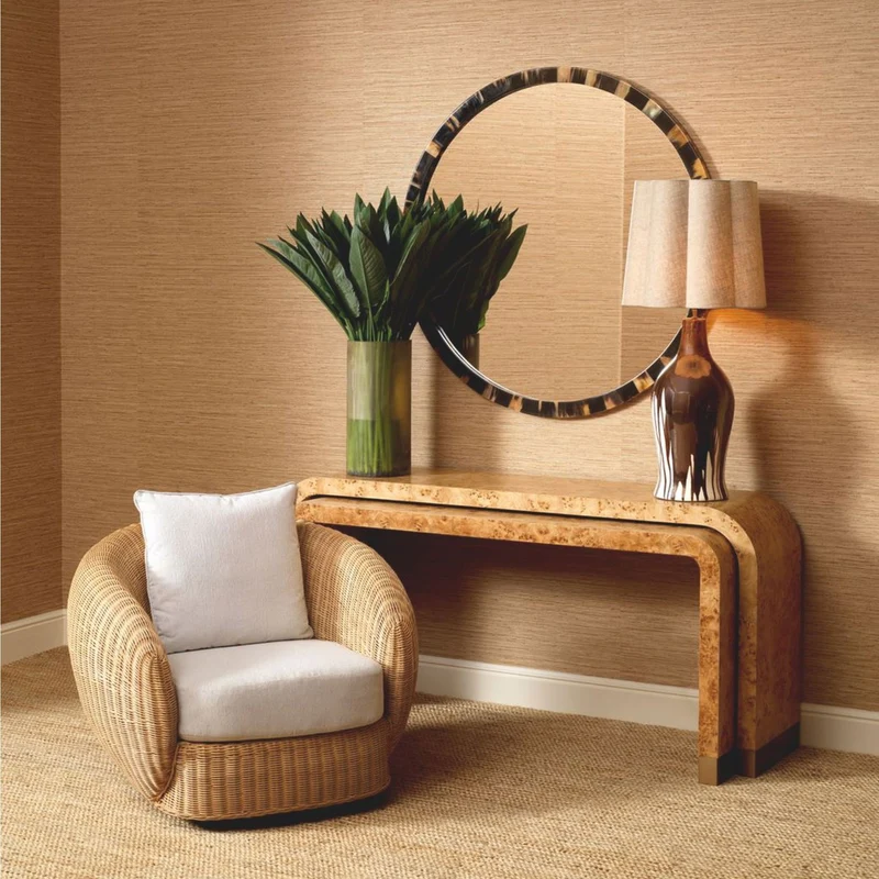 Casa Padrino Luxus Rattan Drehsessel Naturfarben / Creme 100 cm - Wohnzimmer & Hotel Möbel - Rattan Möbel - Luxus Möbel