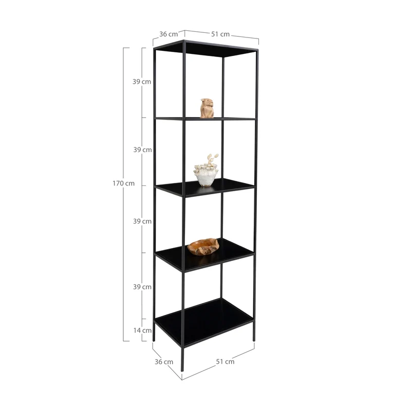 Modernes Regal LEVEN 170cm schwarz + 5 Regalböden