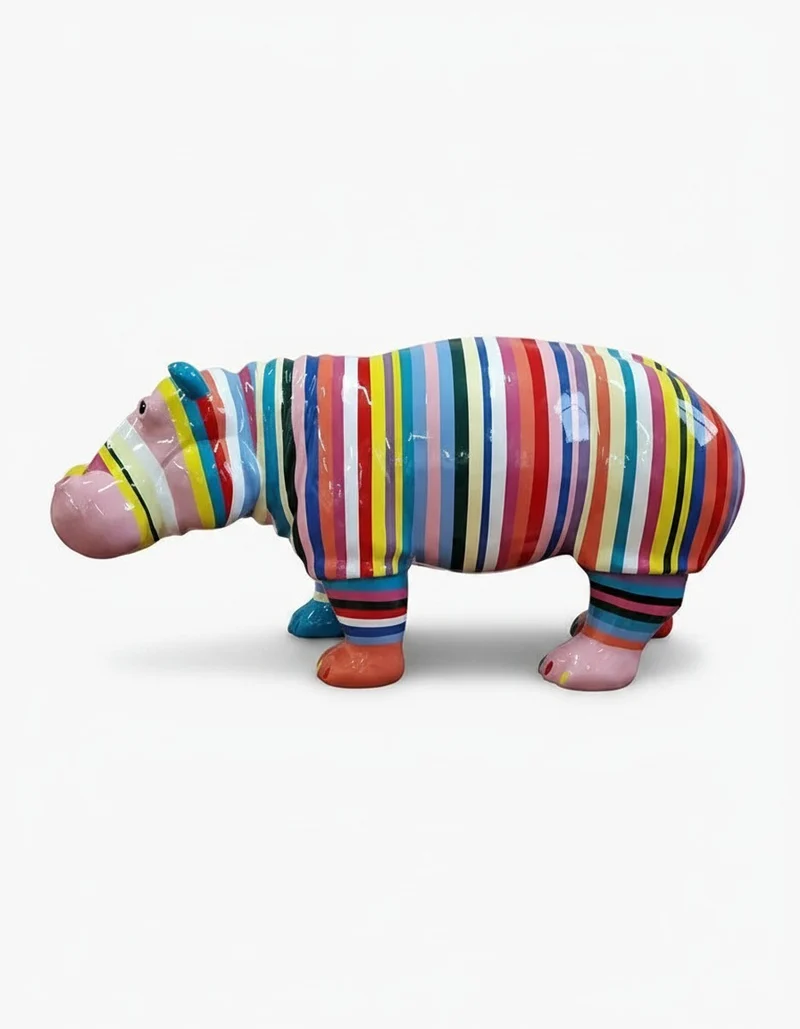 Casa Padrino Luxus Deko Skulptur Nilpferd Hippopotamus Streifen H. 45 cm - Deko Skulptur - Deko Figur - Tierfigur - Gartendeko