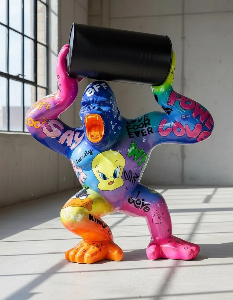 Casa Padrino Luxus Deko Skulptur Affe Kong Wütende Gorilla Looney Tunes Metall H. 140 cm - Riesige Gartenskulptur - Lebensgroße Skulptur - XXL Deko Skulptur - XXL Deko Figur