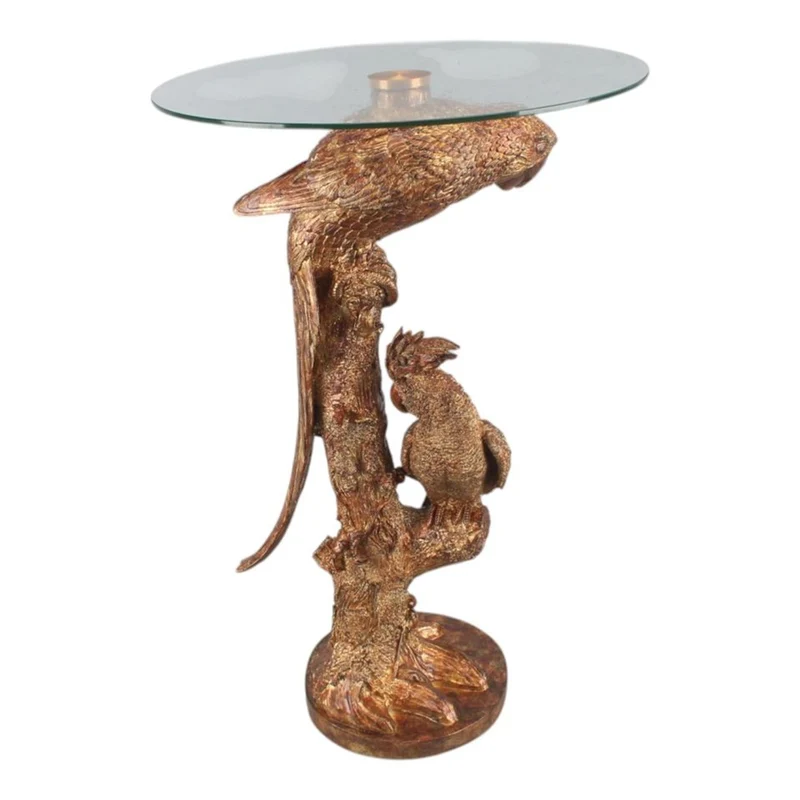 Casa Padrino Barock Beistelltisch Papagei mit Glasplatte H. 62 cm - Barock Deko Möbel