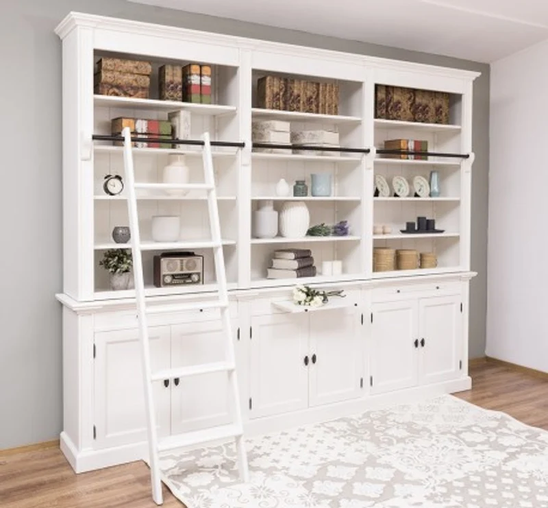 Casa Padrino Bücherregal im Landhausstil mit 6 Türen und Leiter, 300 x 42 x 240 cm