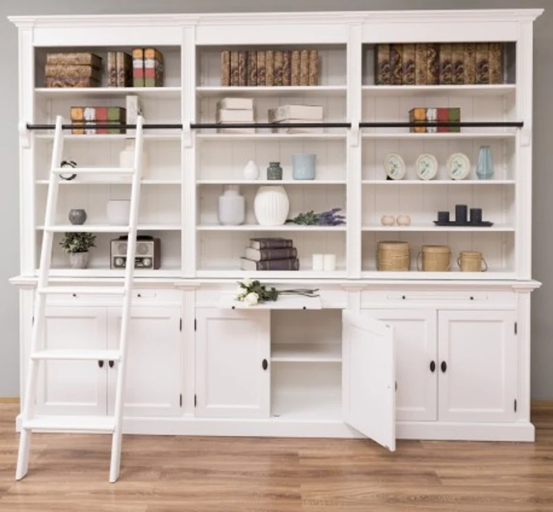 Casa Padrino Bücherregal im Landhausstil mit 6 Türen und Leiter, 300 x 42 x 240 cm