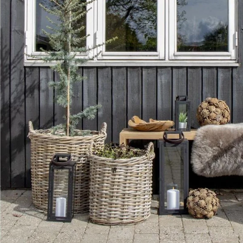 Natur Rattankorb BAKUL rund Grey 50cm Pflanzkorb Inlay Griffe