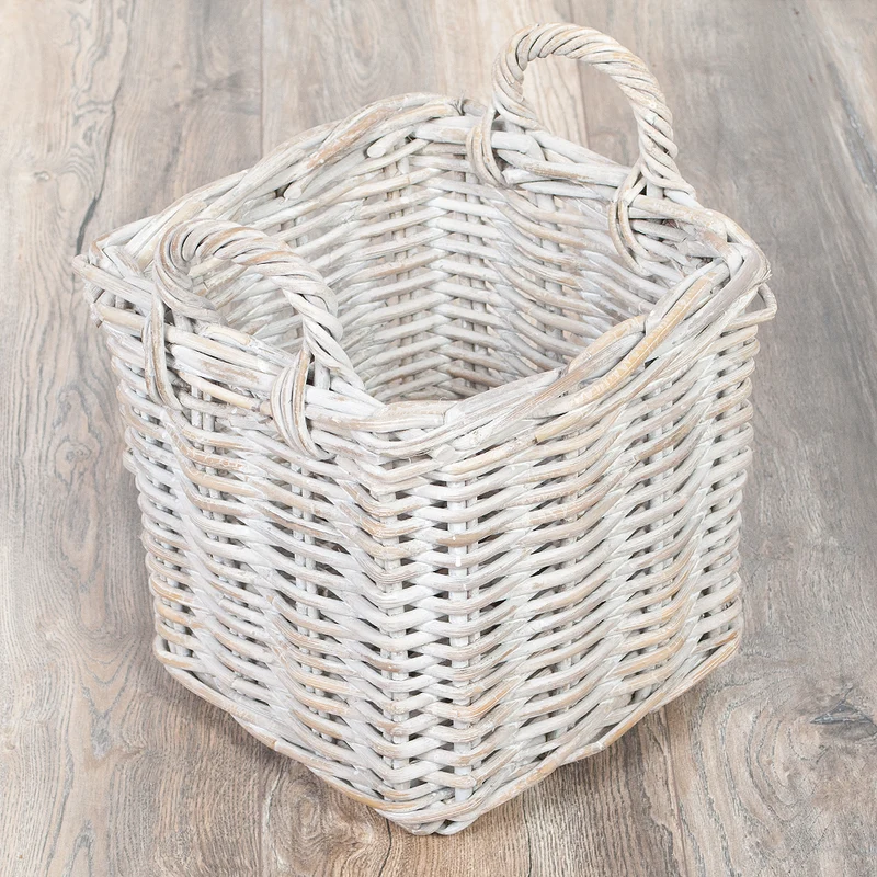 Landhaus Rattankorb BAKUL eckig White 30x30cm mit Griffen