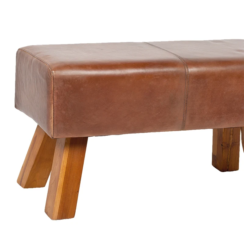 Leder Bank MAXI-M Cognac ca. L80cm Teak Sitzbank Turnbock