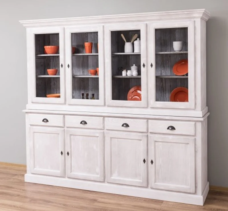 Casa Padrino Vitrine im Landhausstil mit 4 Türen und 4 Schubladen, 230 x 45 x 200 cm