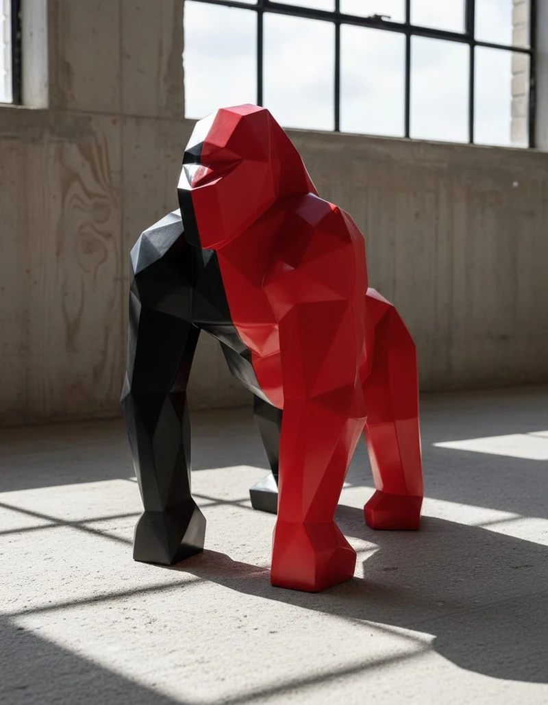 Casa Padrino Luxus Deko Skulptur Affe Multicolor Facettierter Gorilla H. 128 cm - Riesige Gartenskulptur - Lebensgroße Skulptur - XXL Deko Skulptur - XXL Deko Figur