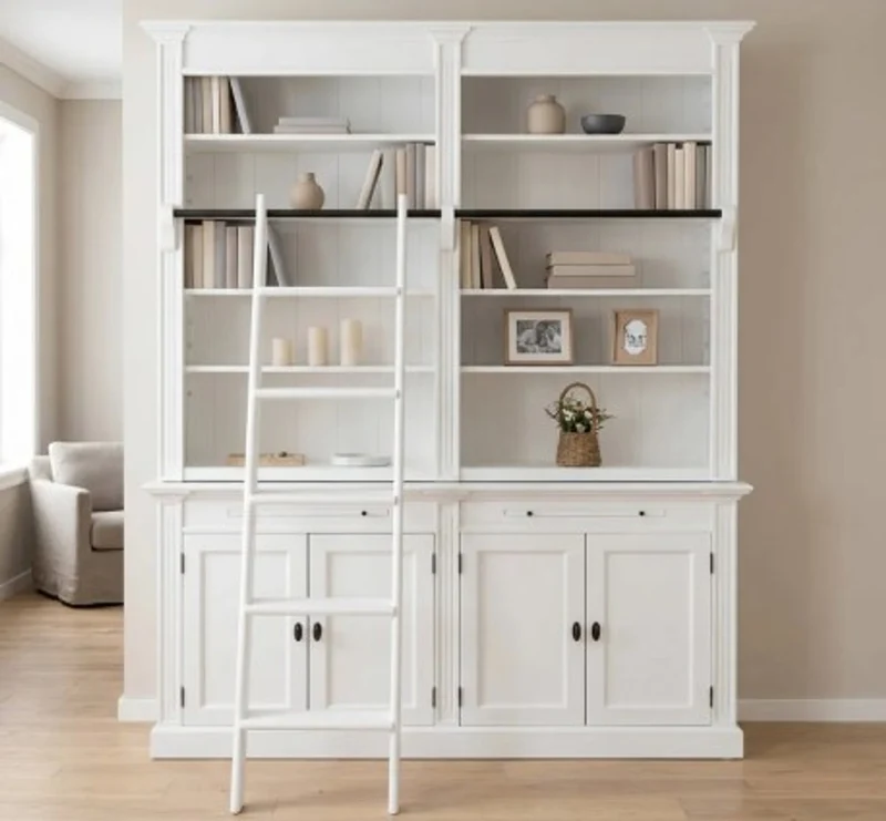 Casa Padrino Bücherregal im Landhausstil mit 4 Türen und Leiter, 200 x 40 x 240 cm