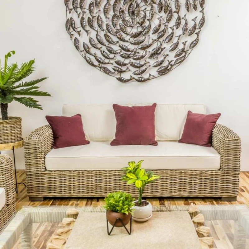Gemütliches 2-Sitzer Lounge Sofa LIVING Rattan in Grey ca.180cm