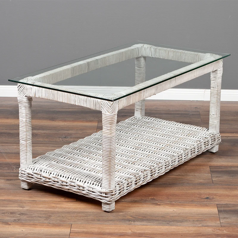 4tlg. Loungemöbel-Set Sitzgruppe LIVING Rattan White Wash