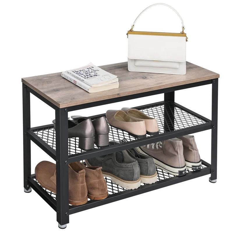 Banco Zapatero con 2 Estantes de Metal