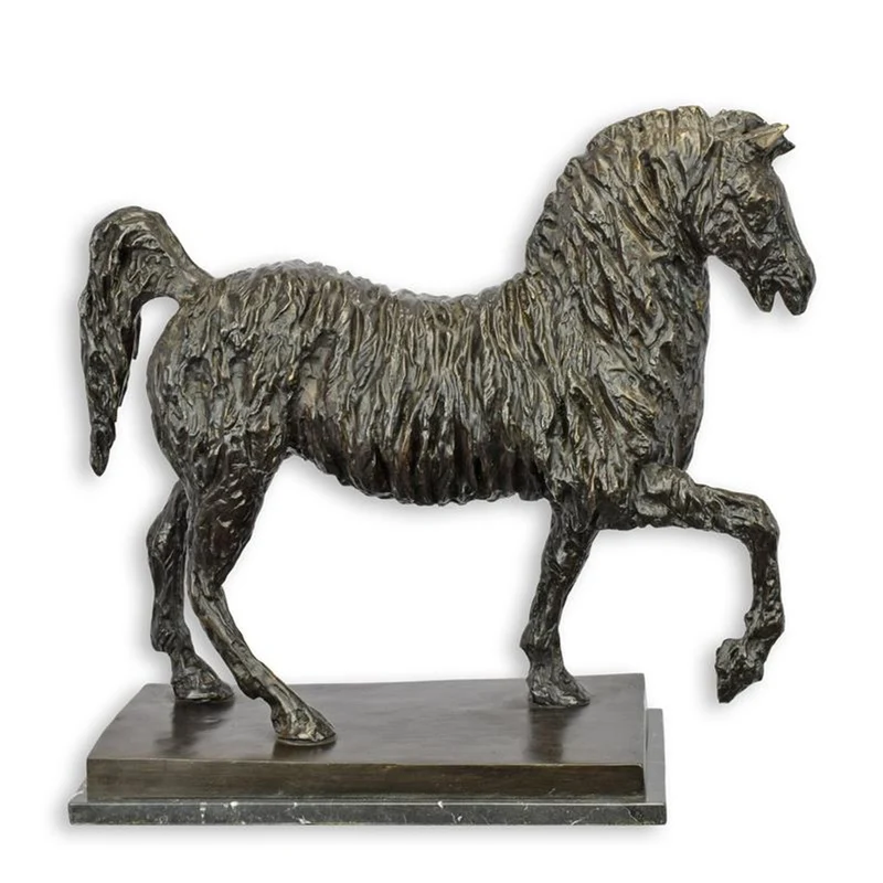 Casa Padrino Moderne Bronze Skulptur Pferd Bronzefarben / Dunkelgrün 25,5 x 61 x H. 56,6 cm - Große Bronzefigur mit Marmorsockel - Luxus Deko