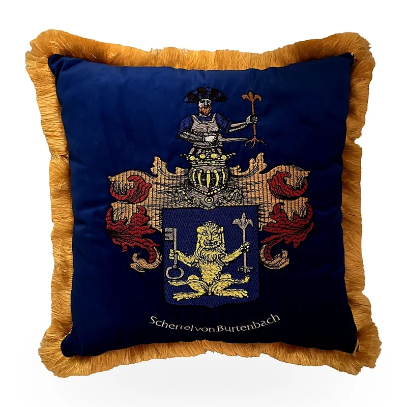 Casa Padrino Dekokissen Wappen Schertel von Burtenbach Koenigsblau / Gold - Zierkissen mit Fuellung
