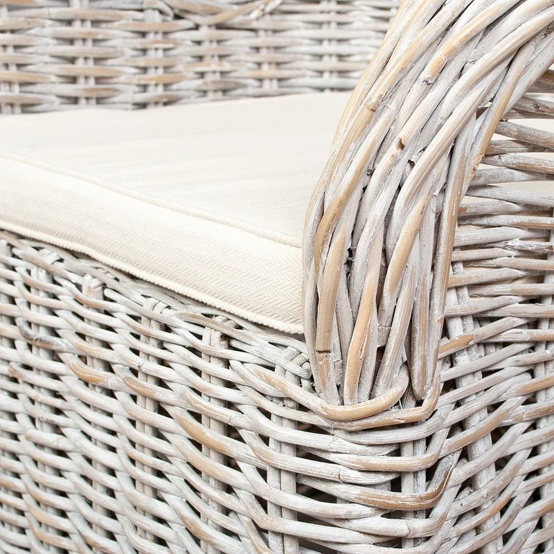 Rattan-Sessel CHARLOTTE White-Washed inkl. Sitzkissen