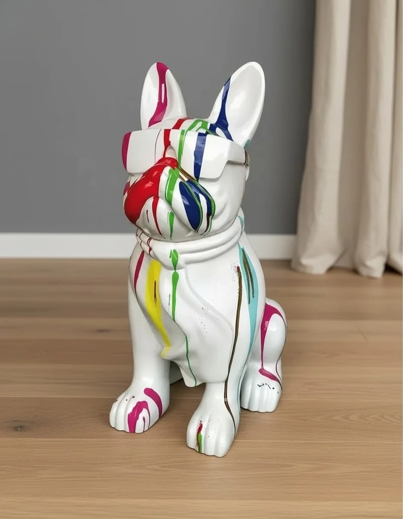 Casa Padrino Luxus Deko Skulptur Hund Bulldogge Trash Brille H. 85 cm - Deko Skulptur - Deko Figur - Tierfigur - Gartendeko