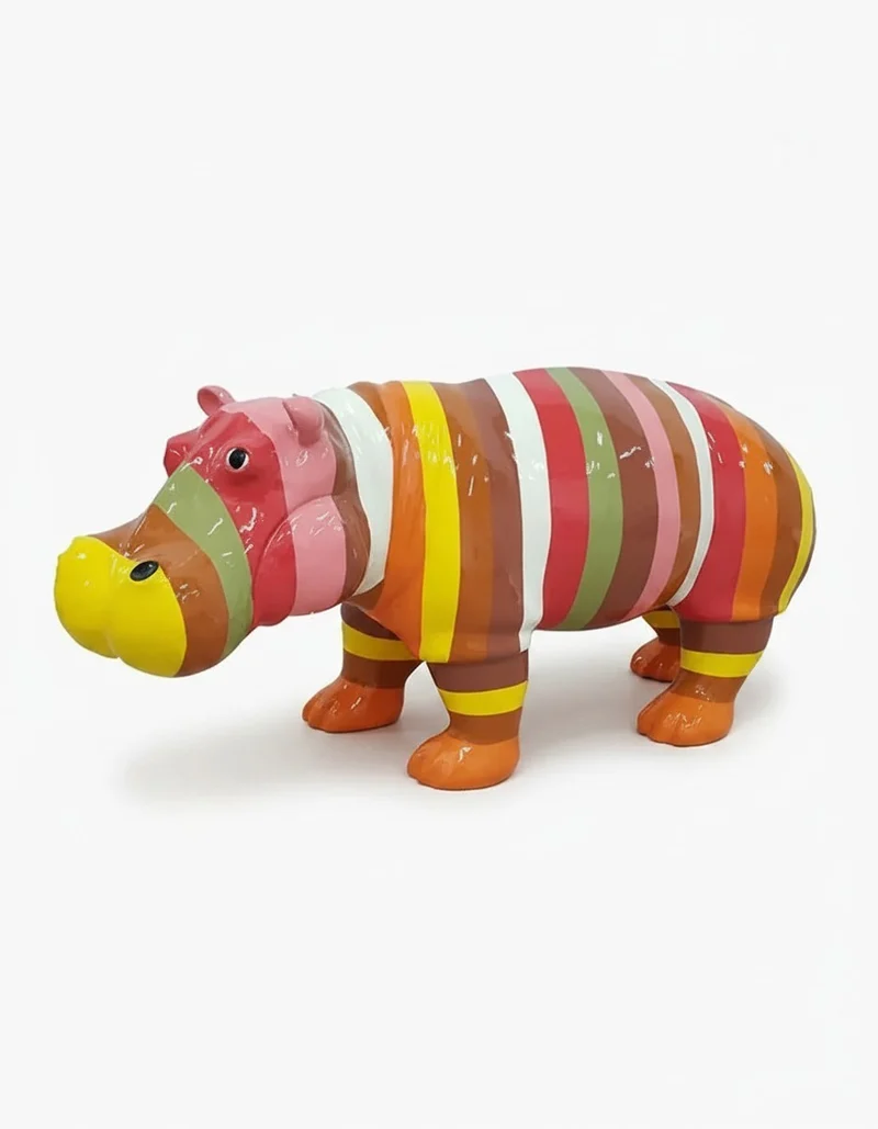Casa Padrino Luxus Deko Skulptur Nilpferd Gestreift H. 45 cm - Deko Skulptur - Deko Figur - Tierfigur - Gartendeko