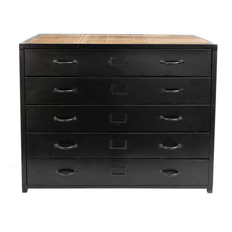 Casa Padrino Industrie Stil Schubladenkommode Schwarz / Braun 100 x 45 x H. 80 cm - Metall Kommode mit 5 Schubladen