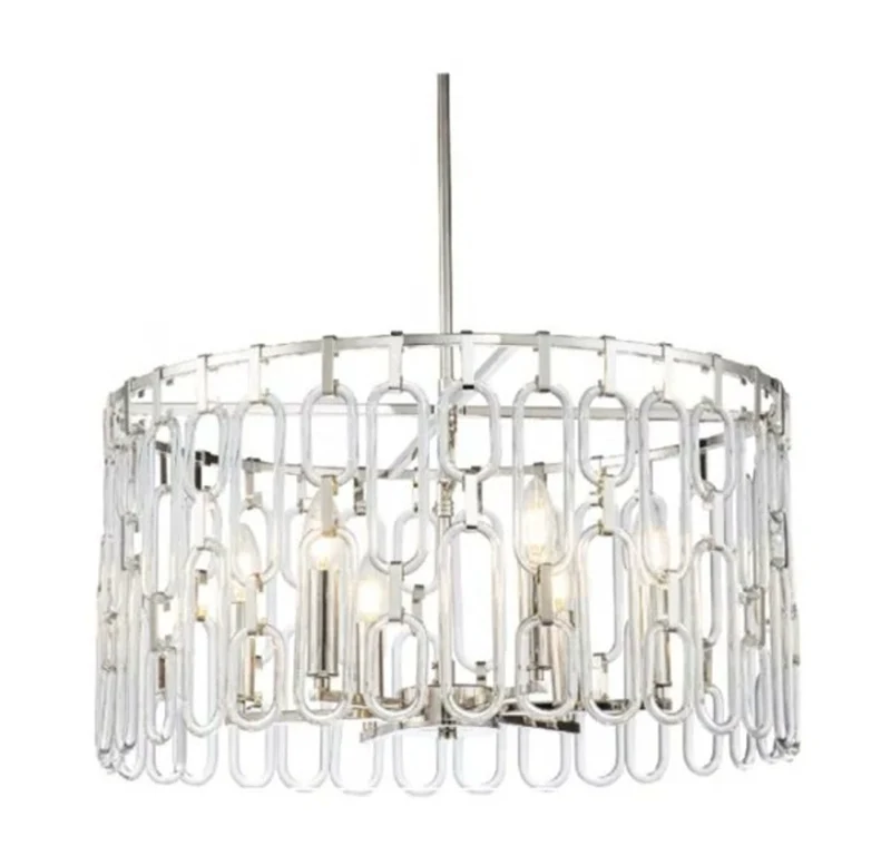 Casa Padrino Luxus Hängeleuchte Silber Ø 60 x H. 31 cm - Runde Pendelleuchte mit Glasgliedern