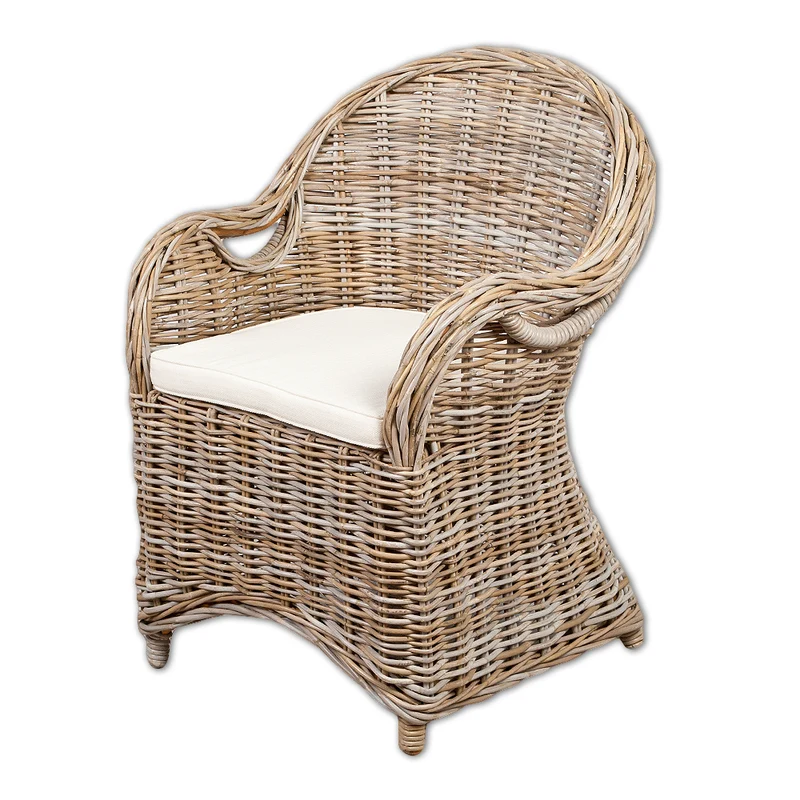 Formschöner Rattan-Sessel CHARLOTTE Natural Grey inkl. Sitzkissen