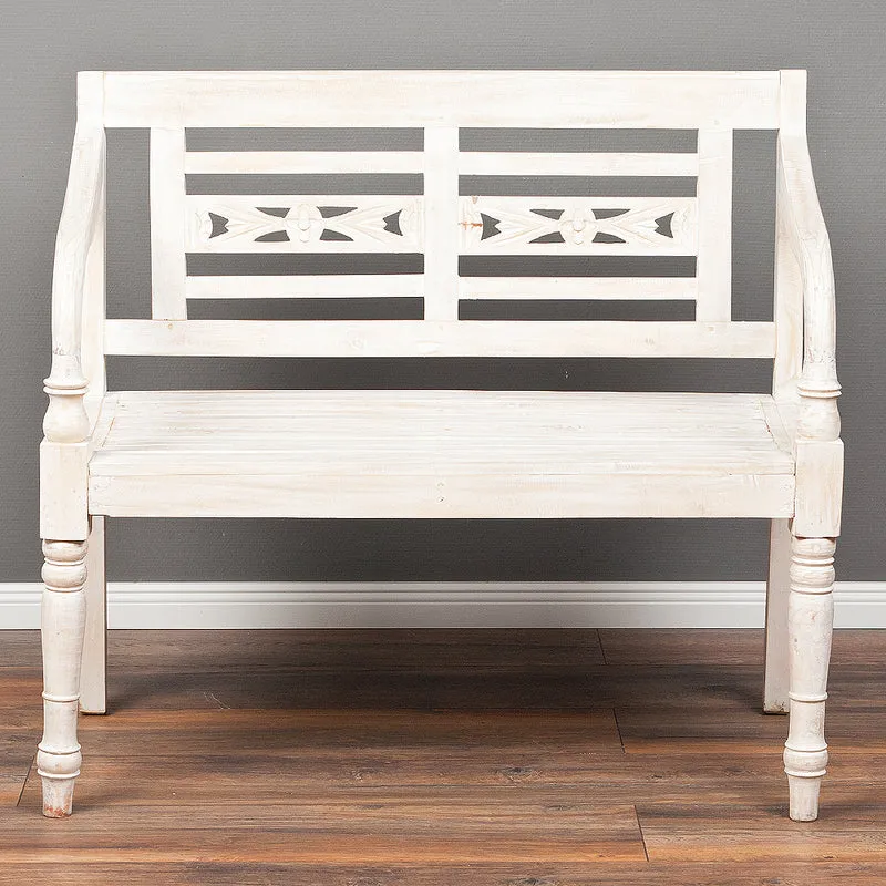 Massive Sitzbank CHRISTOS White-Washed 100cm Mahagoni