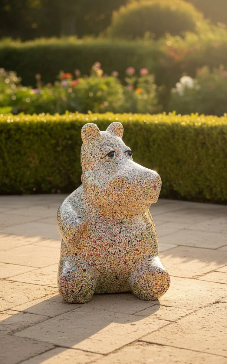 Casa Padrino Luxus Deko Skulptur Nilpferd Sitzen Granit H. 95 cm - Deko Skulptur - Deko Figur - Tierfigur - Gartendeko