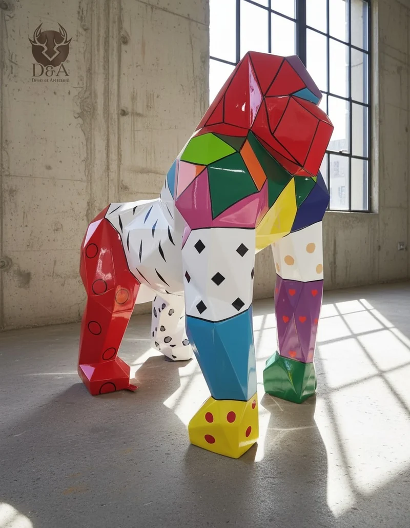 Casa Padrino Luxus Deko Skulptur Affe Facettierter Gorilla ART Color H. 128 cm - Riesige Gartenskulptur - Lebensgroße Skulptur - XXL Deko Skulptur - XXL Deko Figur