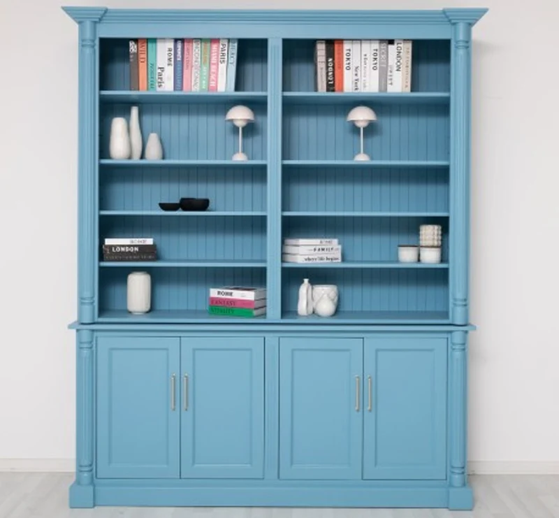Casa Padrino Bücherregal im Landhausstil Himmelblau mit 4 Türen und Aufsatz, 204 x 42 x 240 cm