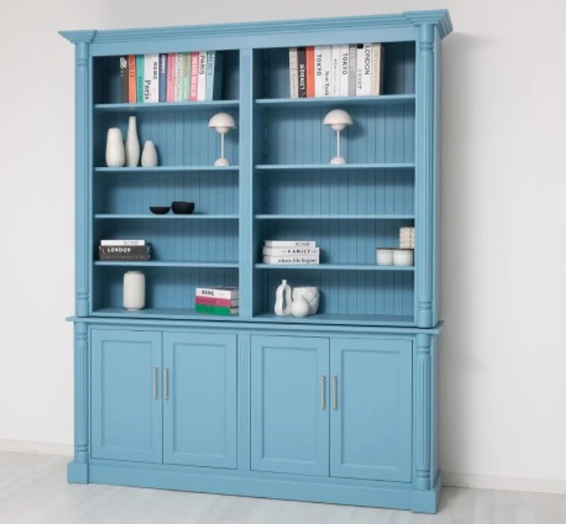 Casa Padrino Bücherregal im Landhausstil Himmelblau mit 4 Türen und Aufsatz, 204 x 42 x 240 cm