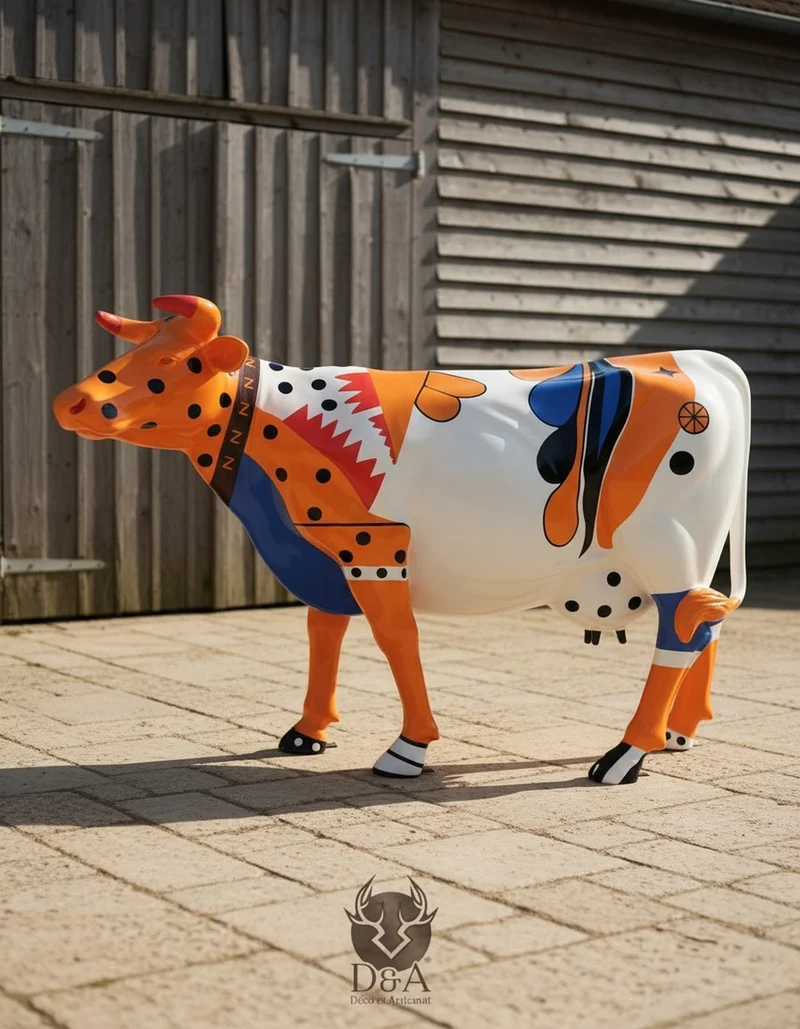 Casa Padrino Luxus Deko Skulptur Kuh Multicolored H. 155 cm - Riesige Gartenskulptur - Lebensgroße Skulptur - XXL Deko Skulptur - XXL Deko Figur