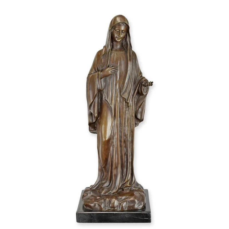 Casa Padrino Bronze Skulptur Madonna Bronzefarben / Schwarz 20,9 x 21,7 x H. 58,1 cm - Bronzefigur mit Marmorsockel - Luxus Deko