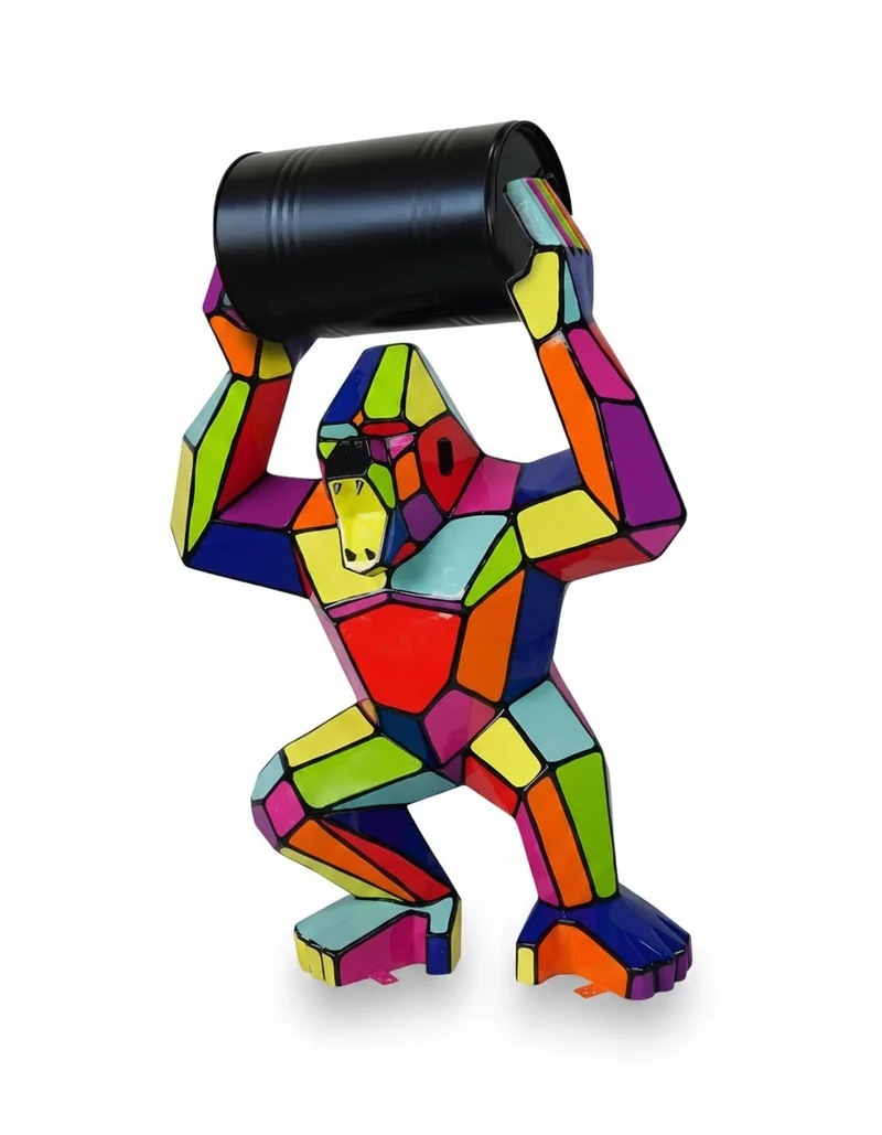 Casa Padrino Luxus Deko Skulptur Affe Facettierter Fass Gorilla Bunt H. 140 cm - Riesige Gartenskulptur - Lebensgroße Skulptur - XXL Deko Skulptur - XXL Deko Figur