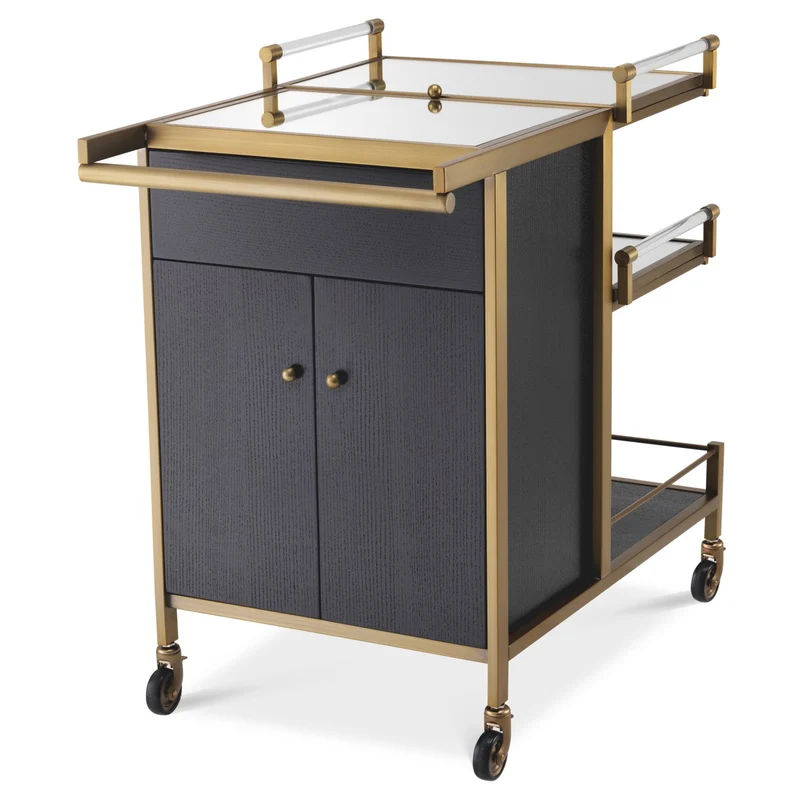 Eichholtz Trolley Eiffel Gebürstetes Messing 94,5 x 54 x H. 83,5 cm - Servierwagen mit zwei abnehmbaren Tabletts