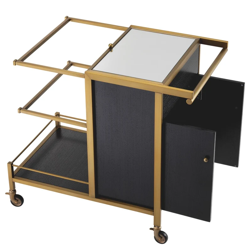 Eichholtz Trolley Eiffel Gebürstetes Messing 94,5 x 54 x H. 83,5 cm - Servierwagen mit zwei abnehmbaren Tabletts
