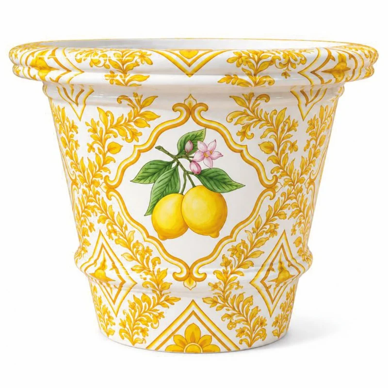 Casa Padrino Luxus Blumentopf Weiß / Gelb / Bunt Ø 80 x H. 63 cm - Garten Deko