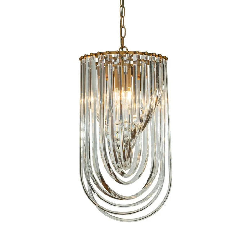 Casa Padrino Luxus Kronleuchter Gold Ø 31 x H. 61 cm - Schmaler Kristall Lüster mit gebogenen Glasstäben