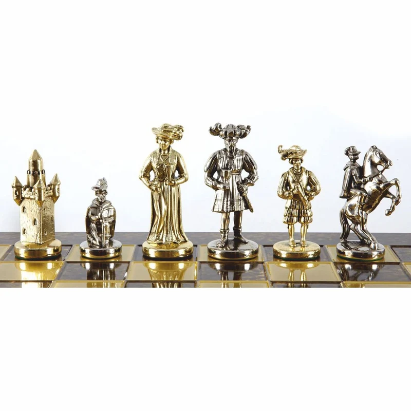 Casa Padrino Luxus Ritter Schach Set Bronze / Gold / Silber 44 x 44 cm - Mittelalterliches Schachspiel