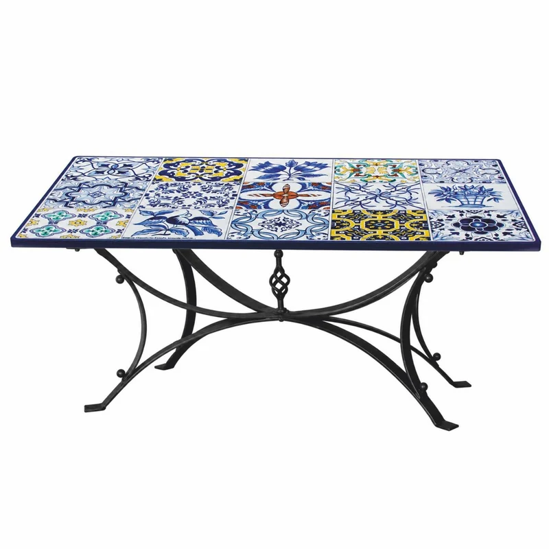 Casa Padrino Luxus Jugendstil Esstisch Weiß / Blau / Bunt / Schwarz 200 cm - Rechteckiger Gartentisch - Gastronomie Möbel - Made in Italy