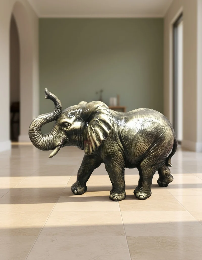 Casa Padrino Luxus Deko Skulptur Elefant Gold Patinierter H. 47 cm - Deko Skulptur - Deko Figur - Tierfigur - Gartendeko