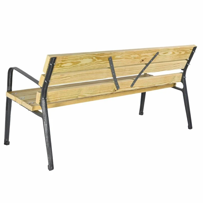 Casa Padrino Parkbank mit Rückenlehne und Armlehnen Naturfarben / Schwarz 180 cm - Stadtbank - Gartenbank - Outdoor Sitzbank