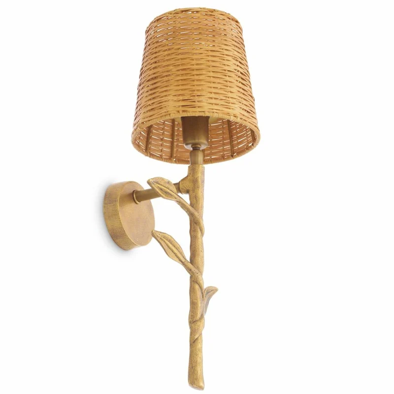 Casa Padrino Luxus Wandleuchte Vintage Messing / Naturfarben H. 42,5 cm
