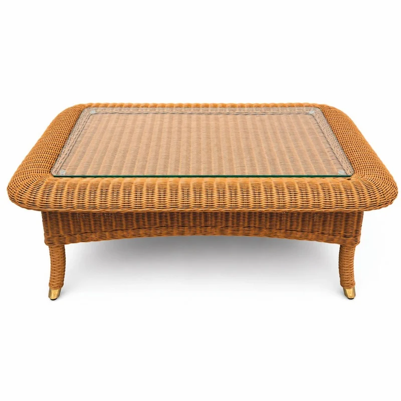 Casa Padrino Luxus Rattan Couchtisch mit Glasplatte Honigfarben 98 cm - Hotel Möbel - Rattan Möbel - Luxus Möbel