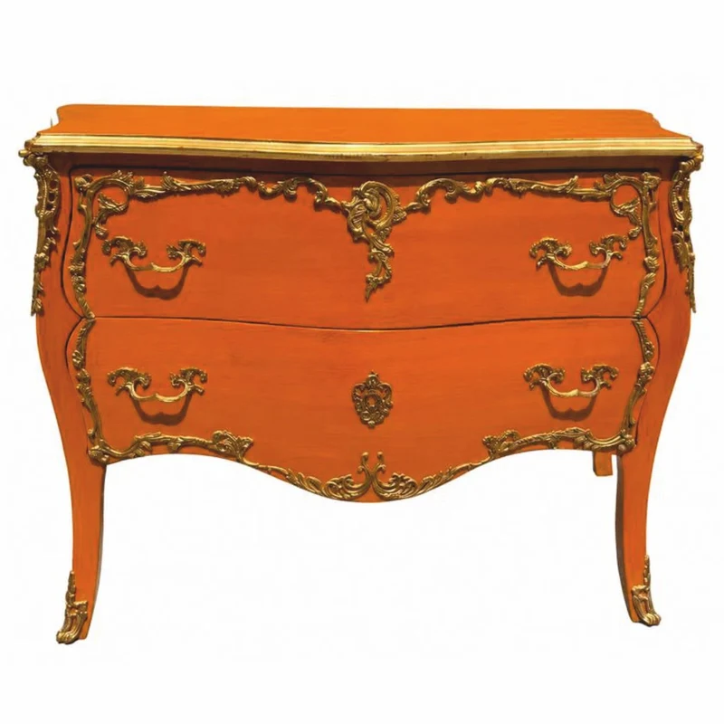 Casa Padrino Barock Kommode mit 2 Schubladen Orange / Gold 125 cm - Prunkvolle Barock Möbel - Barockstil Möbel