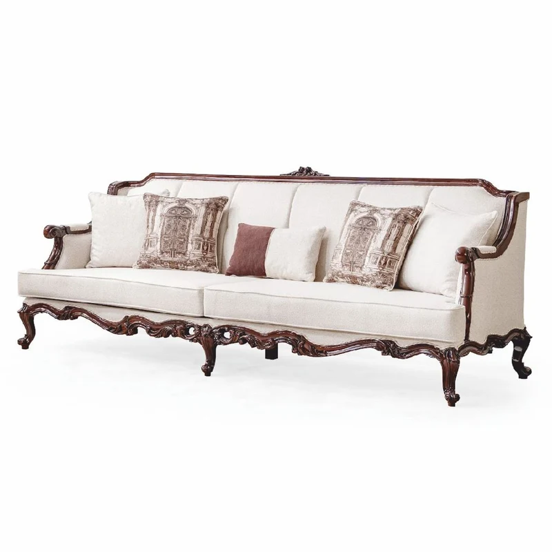 Casa Padrino Luxus Barock Wohnzimmer Sofa Weiß / Dunkelbraun 260 cm - Barock Möbel