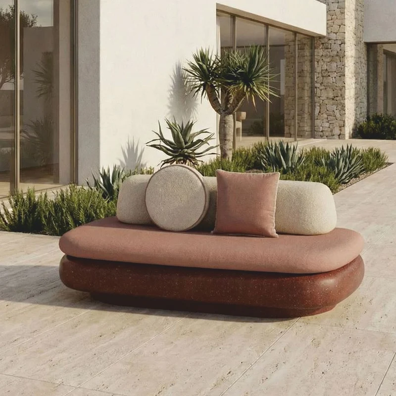Casa Padrino Luxus Beton Sofa Braun / Rosa / Creme 188 cm - Outdoor Garten Sofa