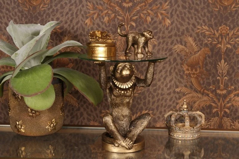 Casa Padrino Barock Beistelltisch Affe mit Glasplatte H. 26,5 cm - Barock Deko Möbel