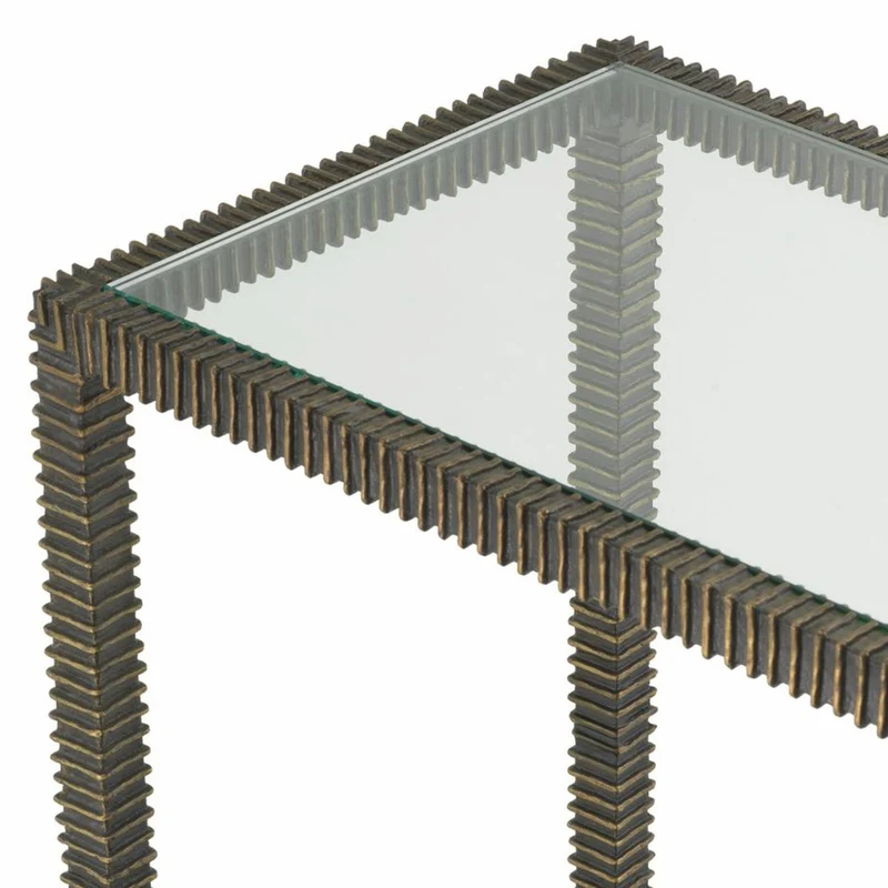 Casa Padrino Luxus Aluguss Konsole mit Glasplatten Bronze / Grau 140 cm - Luxus Möbel
